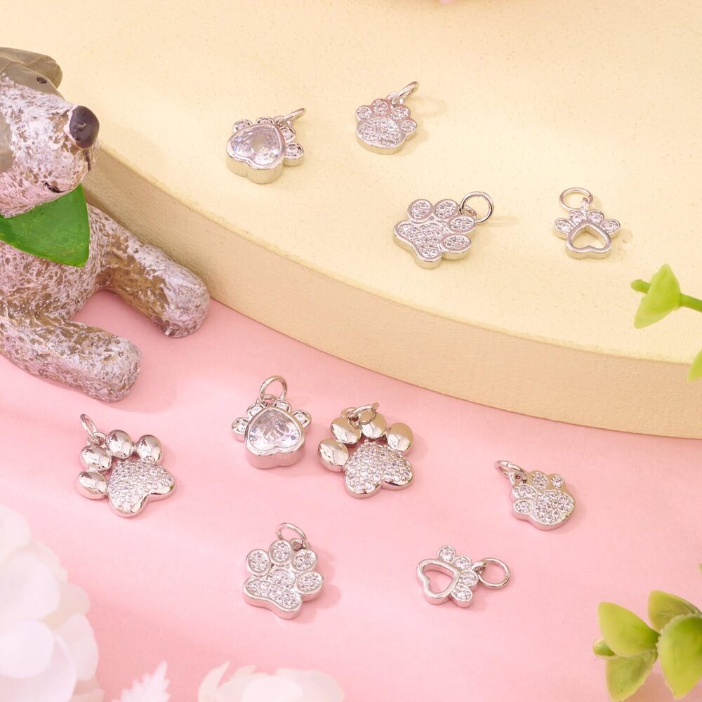 1315 10Pcs Paw Print Charm Animal Paw Dog Cat Pendants 5 Styles Platinum - Picture 2 of 7